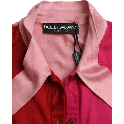 Dolce & Gabbana Pink Short Sleeves Pullover Ascot Collar Top