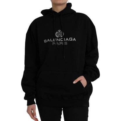 Balenciaga Black Cotton Logo Hooded Pullover Sweatshirt Sweater