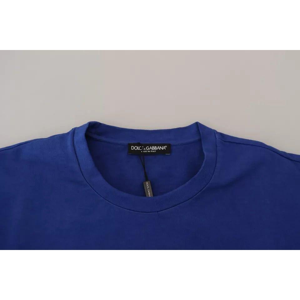 Dolce & Gabbana Blue Logo Print Crewneck Cotton T-shirt Dolce & Gabbana