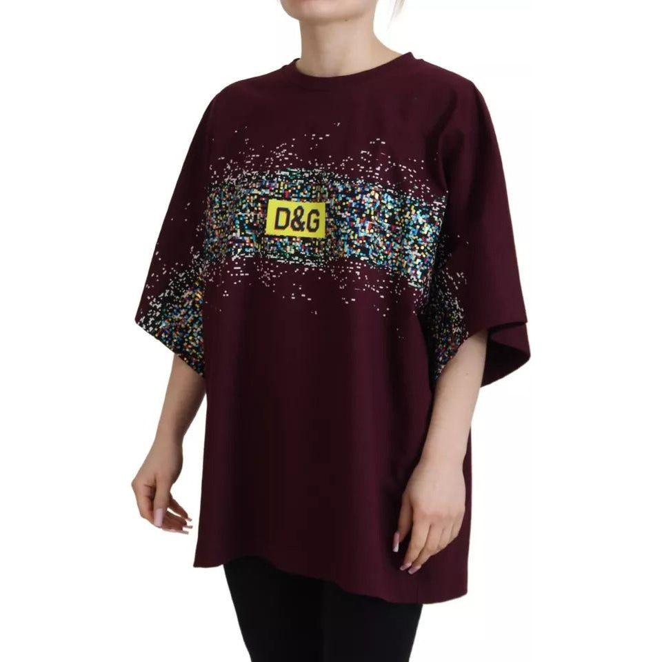 Dolce & Gabbana Bordeaux D&G Print Round Neck Cotton T-shirt Dolce & Gabbana