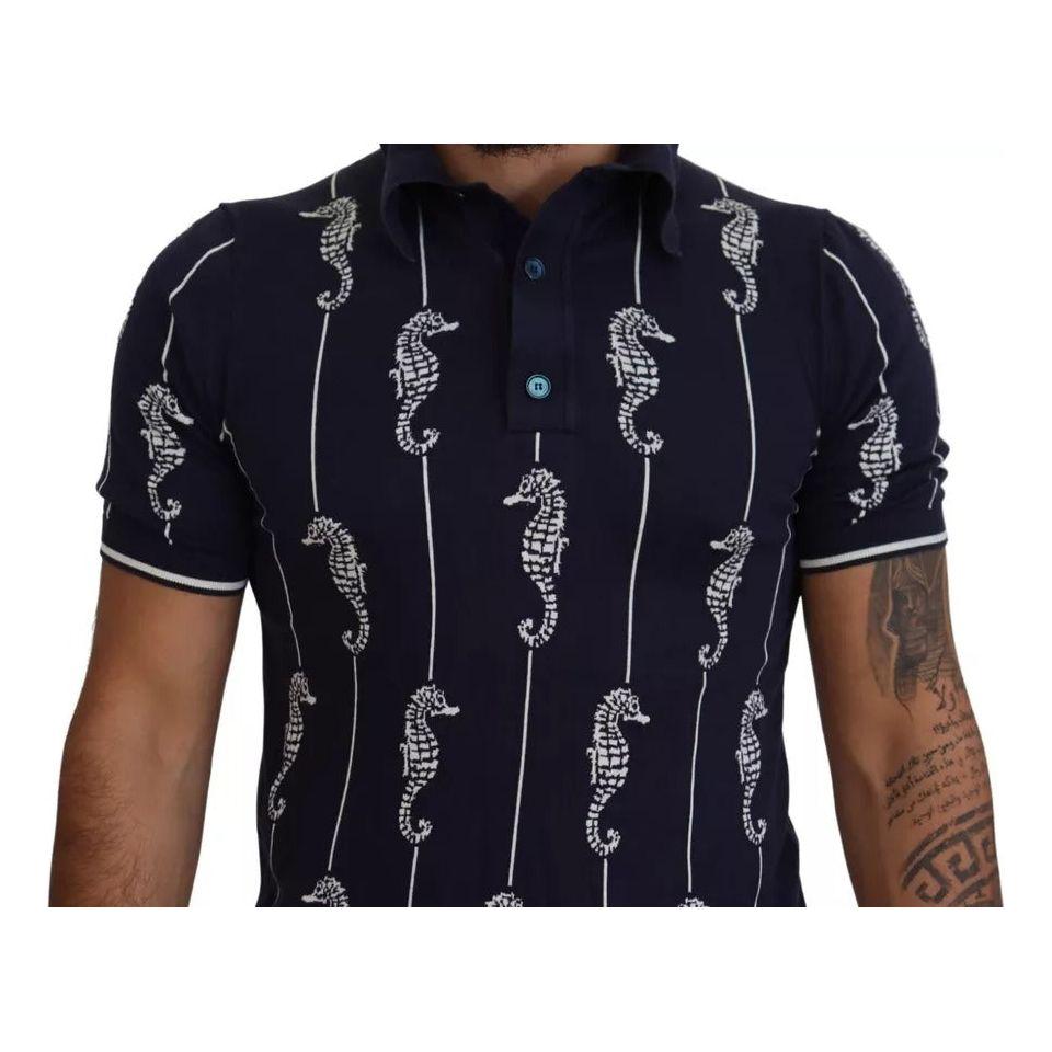 Dolce & Gabbana Dark Blue Sea Horse Collared Polo T-shirt Dolce & Gabbana