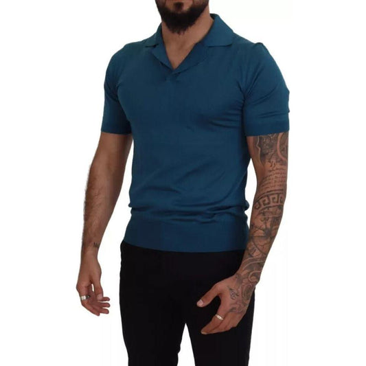 Dolce & Gabbana Blue Collared Short Sleeves Silk T-shirt Dolce & Gabbana