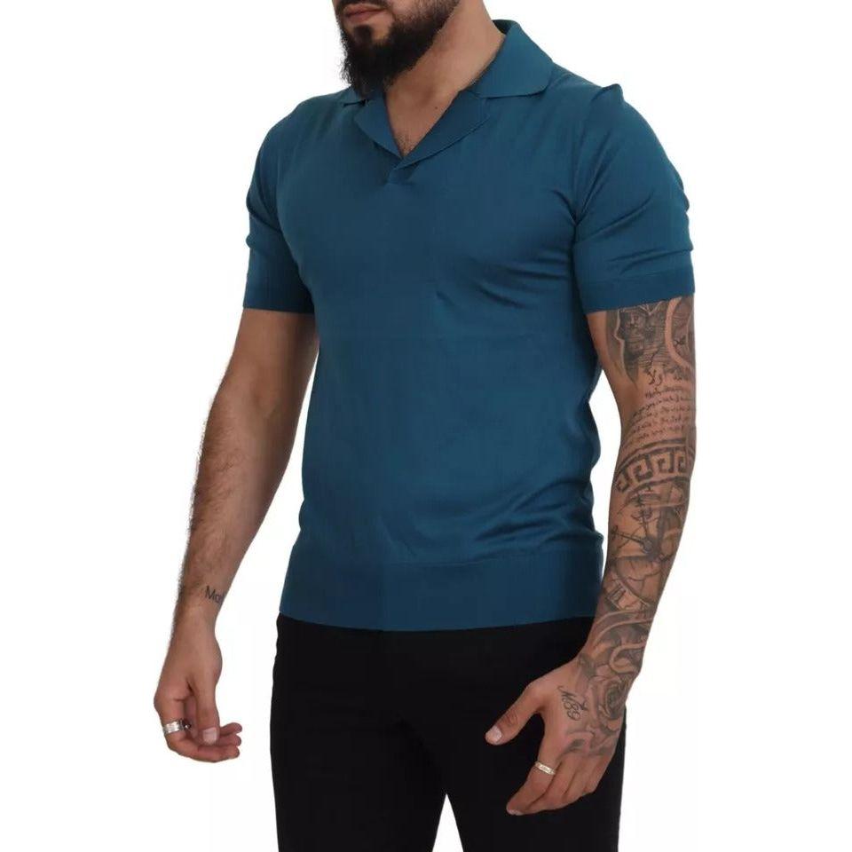 Dolce & Gabbana Blue Collared Short Sleeves Silk T-shirt Dolce & Gabbana