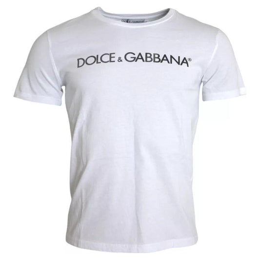 Dolce & Gabbana White Logo Print Cotton Crew Neck Mens Top T-shirt Dolce & Gabbana