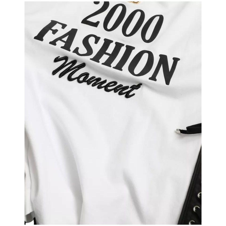 Dolce & Gabbana White Slogan Print Lacing Detailed T-shirt Dolce & Gabbana