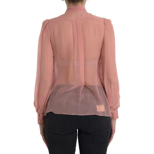 Dolce & Gabbana Pink Long Sleeves Ascot Collar Top Blouse Dolce & Gabbana