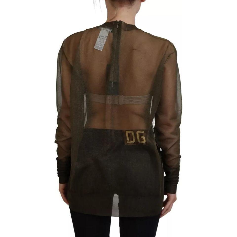 Dolce & Gabbana Black Transparent Crewneck Long Sleeves Top