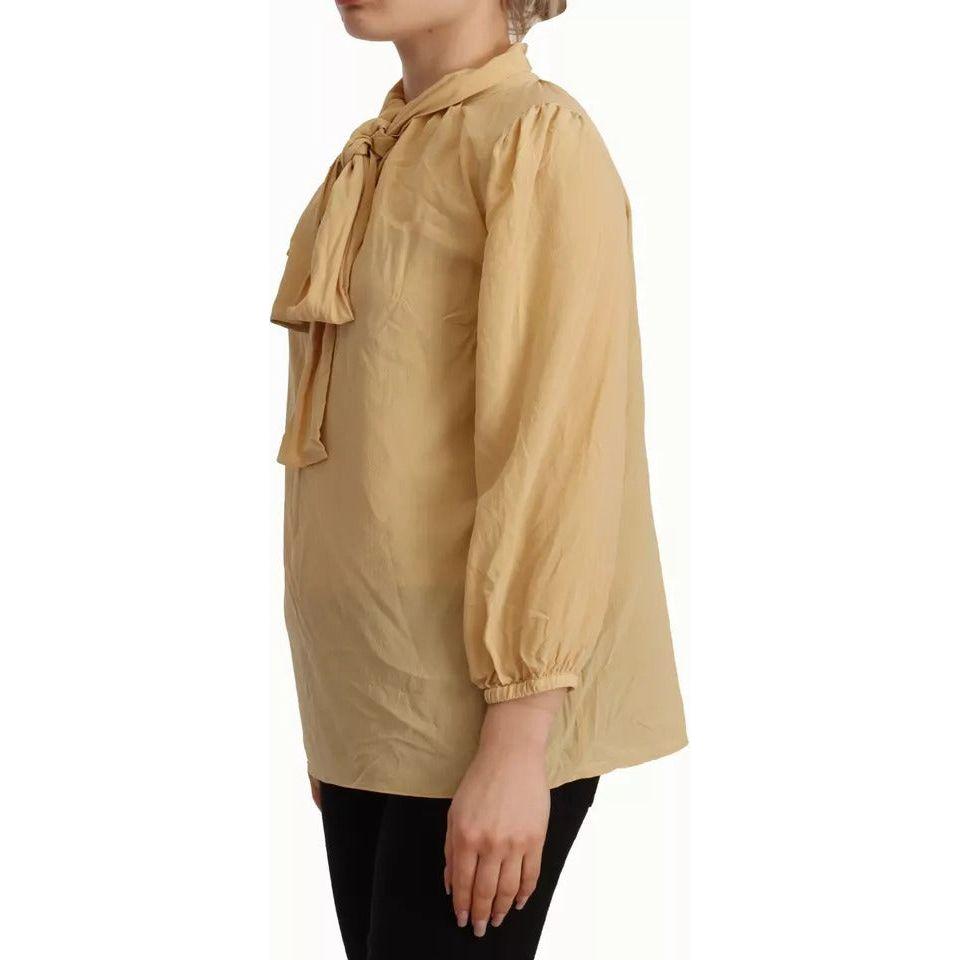 Dolce & Gabbana Mustard Ascot Collar Shirt Silk Blouse Top Dolce & Gabbana