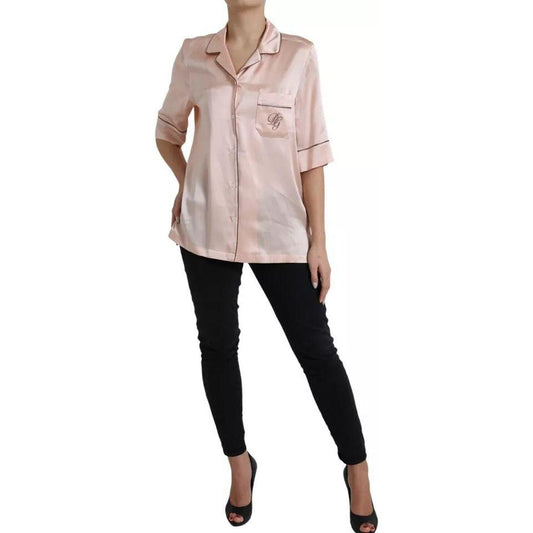 Dolce & Gabbana Pink Silk Long Sleeves Logo Pajama Blouse Top Dolce & Gabbana