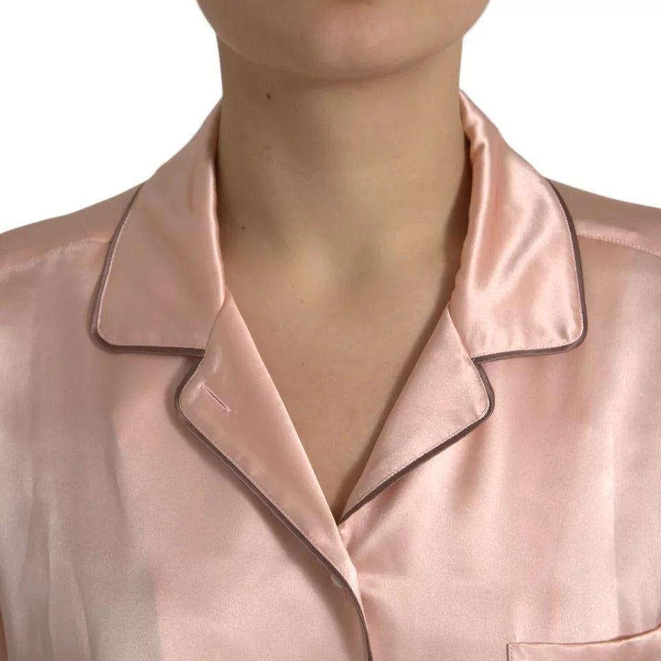 Dolce & Gabbana Pink Silk Long Sleeves Logo Pajama Blouse Top Dolce & Gabbana