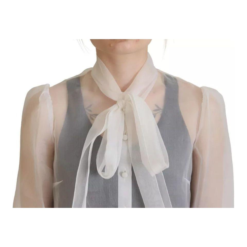 Dolce & Gabbana White Ascot Collar Long Sleeves Blouse Top Dolce & Gabbana