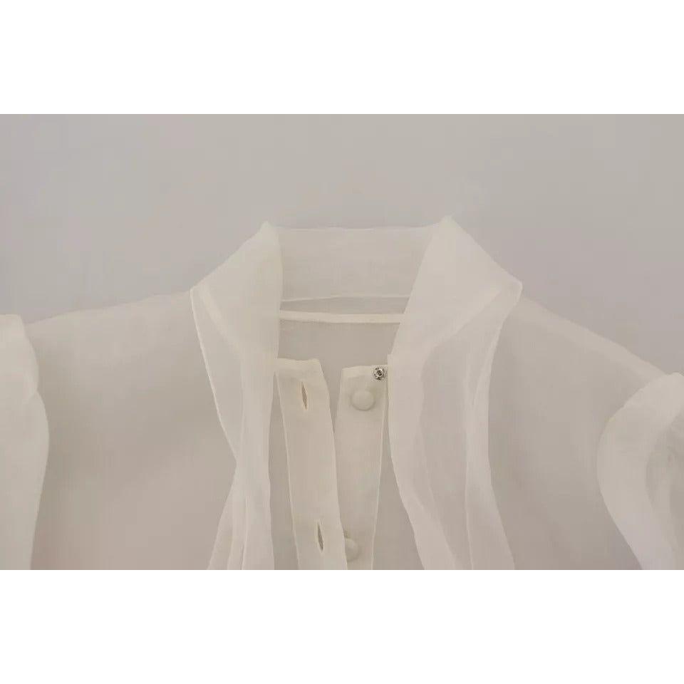 Dolce & Gabbana White Ascot Collar Long Sleeves Blouse Top Dolce & Gabbana