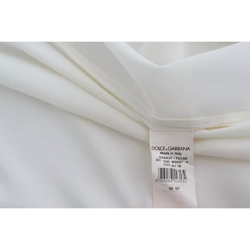 Dolce & Gabbana White Blouse Ascot Collar Shirt Silk Top