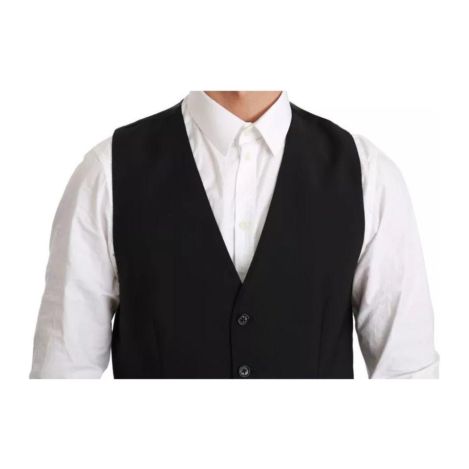 Dolce & Gabbana Black Stretch Waistcoat Formal Dress Wool Vest Dolce & Gabbana