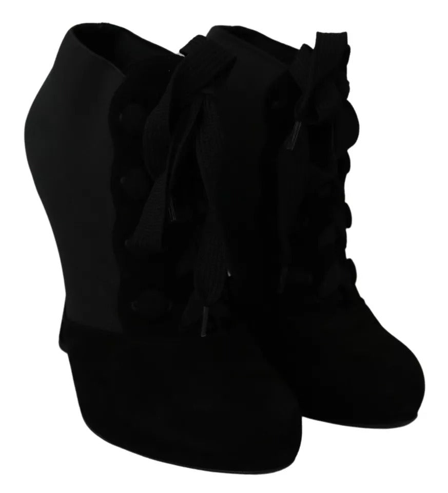 Dolce & Gabbana Black Suede Stretch Ankle Boots Booties Shoes Dolce & Gabbana