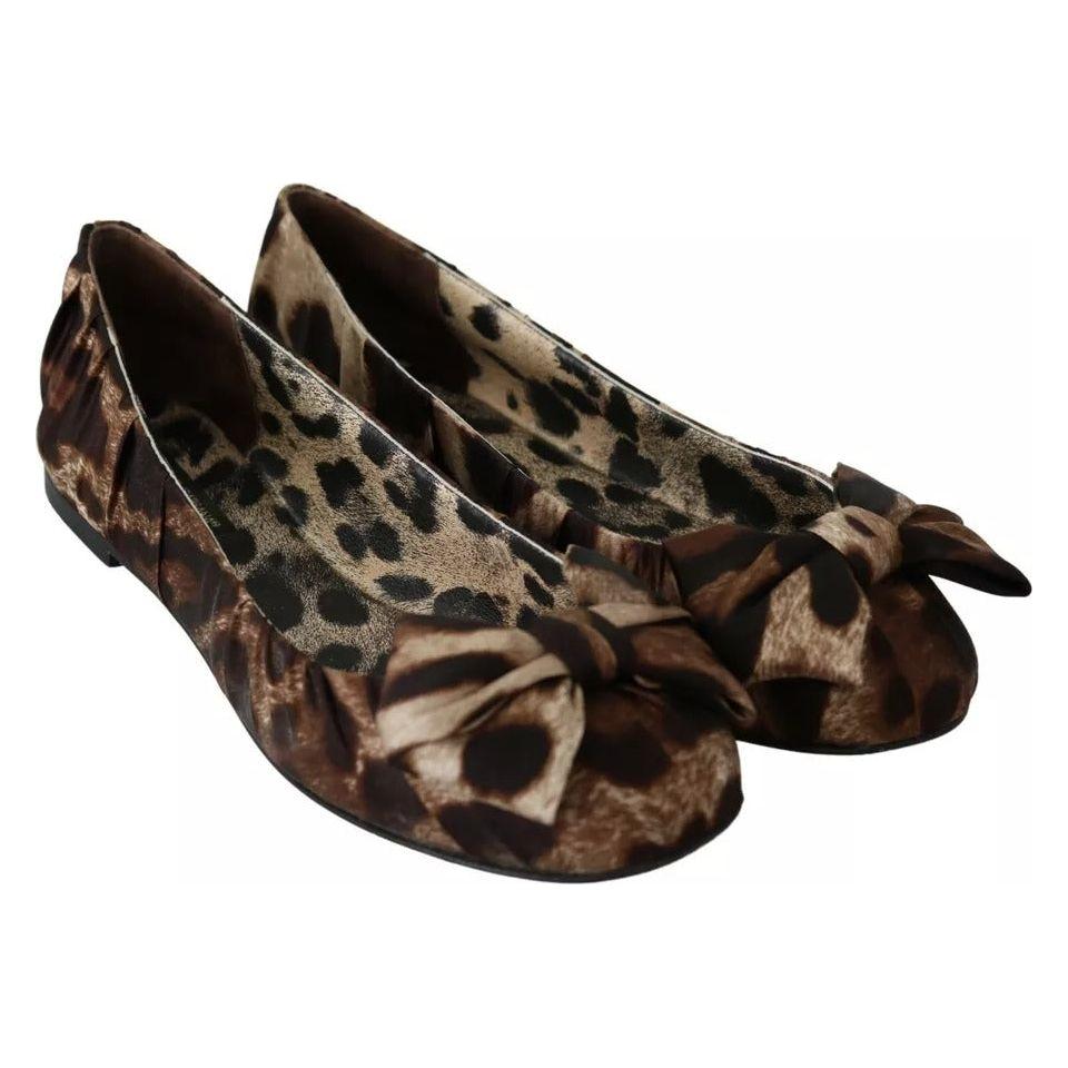 Dolce & Gabbana Brown Leopard Silk Ballerina Flats Shoes Dolce & Gabbana