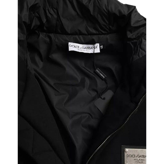 Dolce & Gabbana Black Cotton Hooded Logo Bomber Men Jacket Dolce & Gabbana