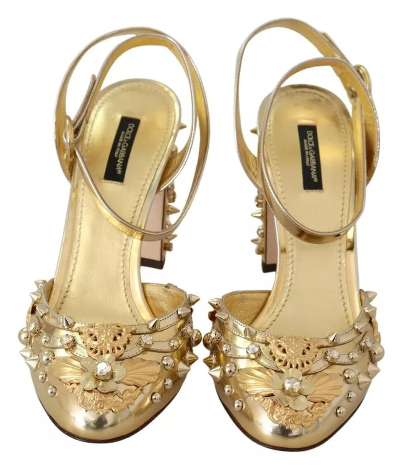 Dolce & Gabbana Gold Studs Vally Slingback Sandals Shoes Dolce & Gabbana