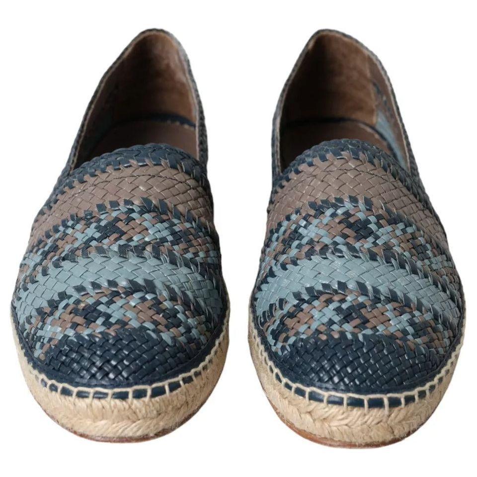 Dolce & Gabbana Blue Gray Woven Leather Buffalo Espadrille Shoes Dolce & Gabbana