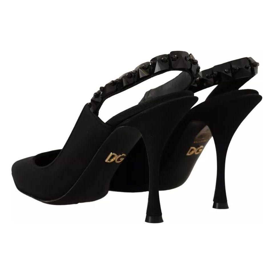 Dolce & Gabbana Black Embellished Heels Slingback Charmeuse Shoes Dolce & Gabbana