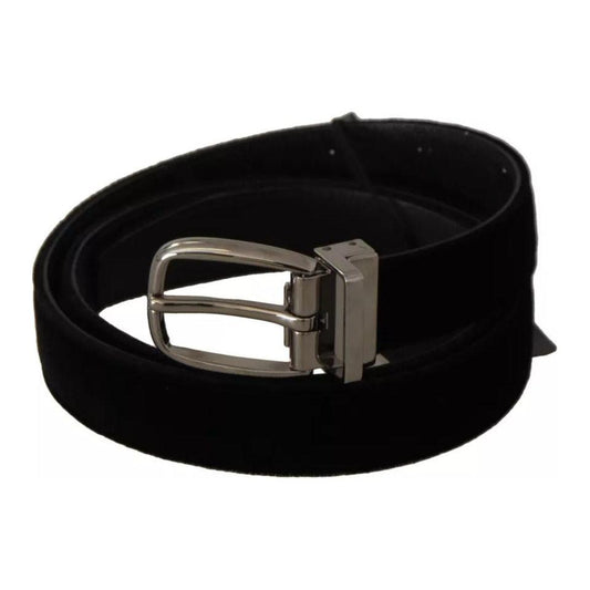 Dolce & Gabbana Black Velvet Silver Tone Metal Buckle Belt Dolce & Gabbana