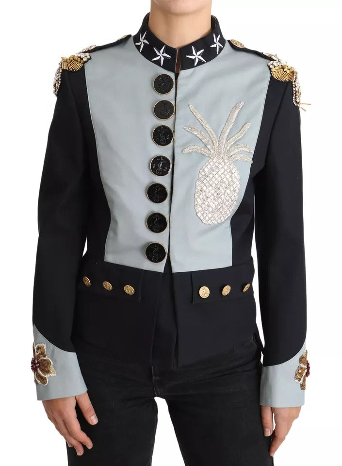 Dolce & Gabbana Blue Button Crystal Embellished Cotton Jacket Dolce & Gabbana