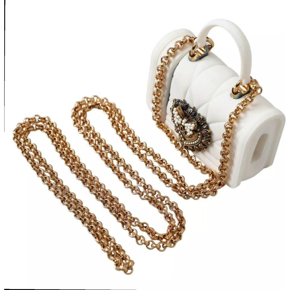 Dolce & Gabbana White Silicone Devotion Heart Bag Gold Chain Hand Airpods Case Dolce & Gabbana