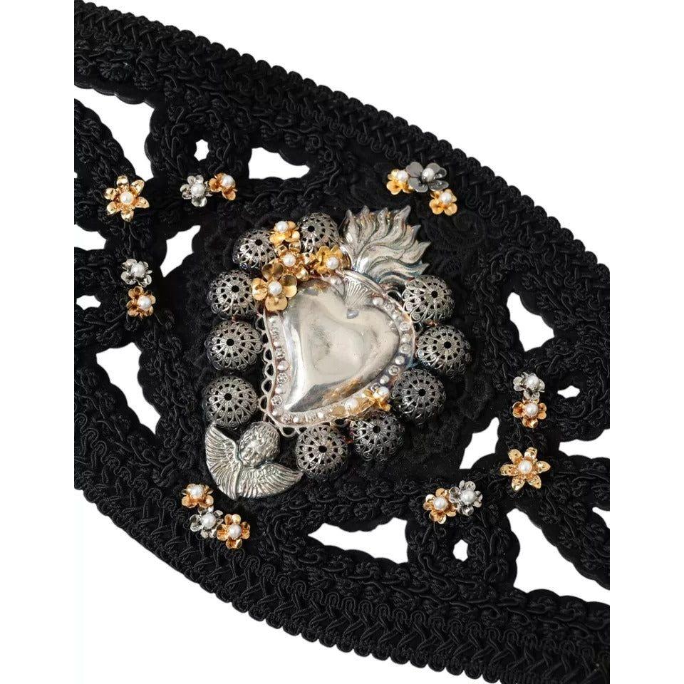 Dolce & Gabbana Black Canvas Embellished Waist Women Belt Dolce & Gabbana