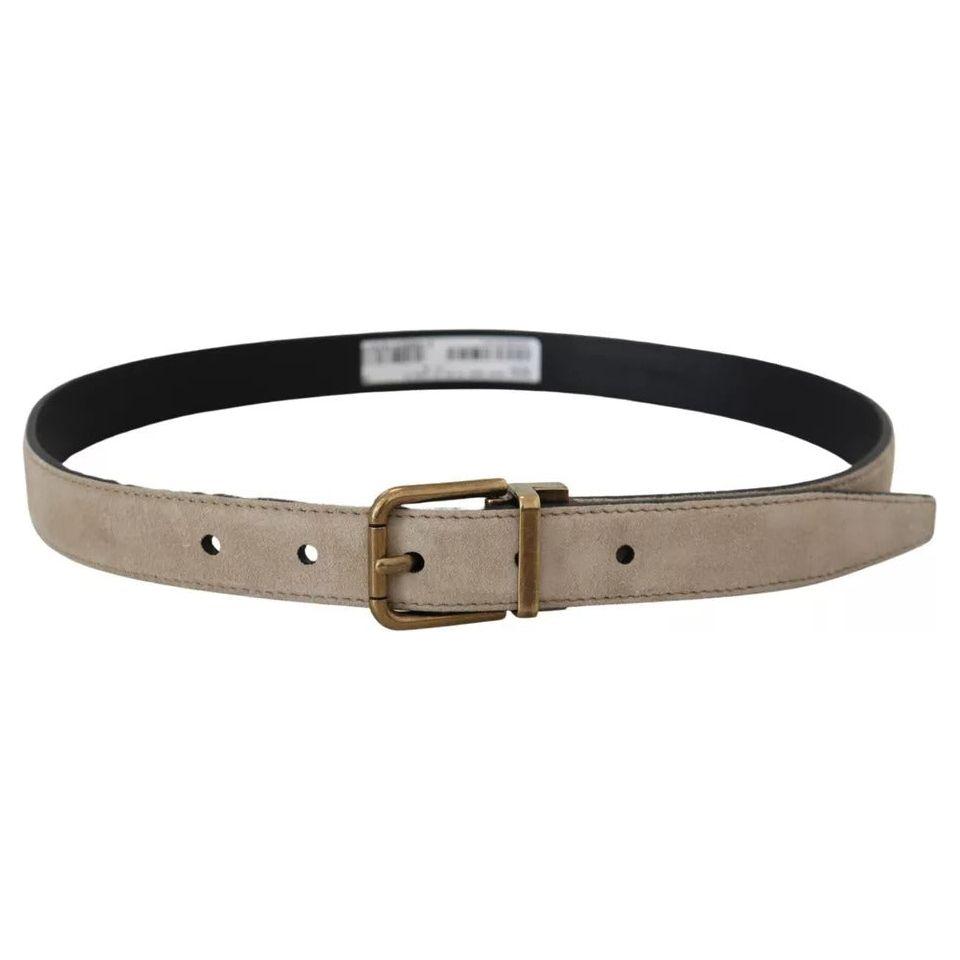 Dolce & Gabbana Beige Velvet Leather Gold Tone Metal Buckle Belt