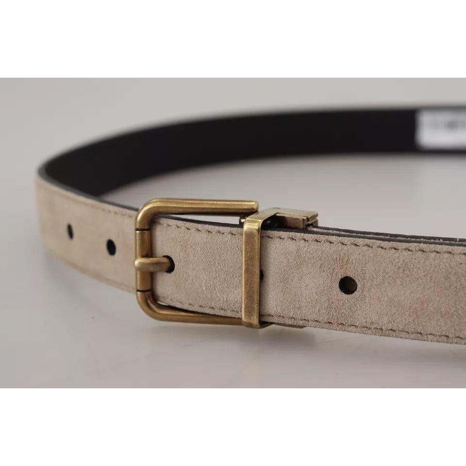 Dolce & Gabbana Beige Velvet Leather Gold Tone Metal Buckle Belt