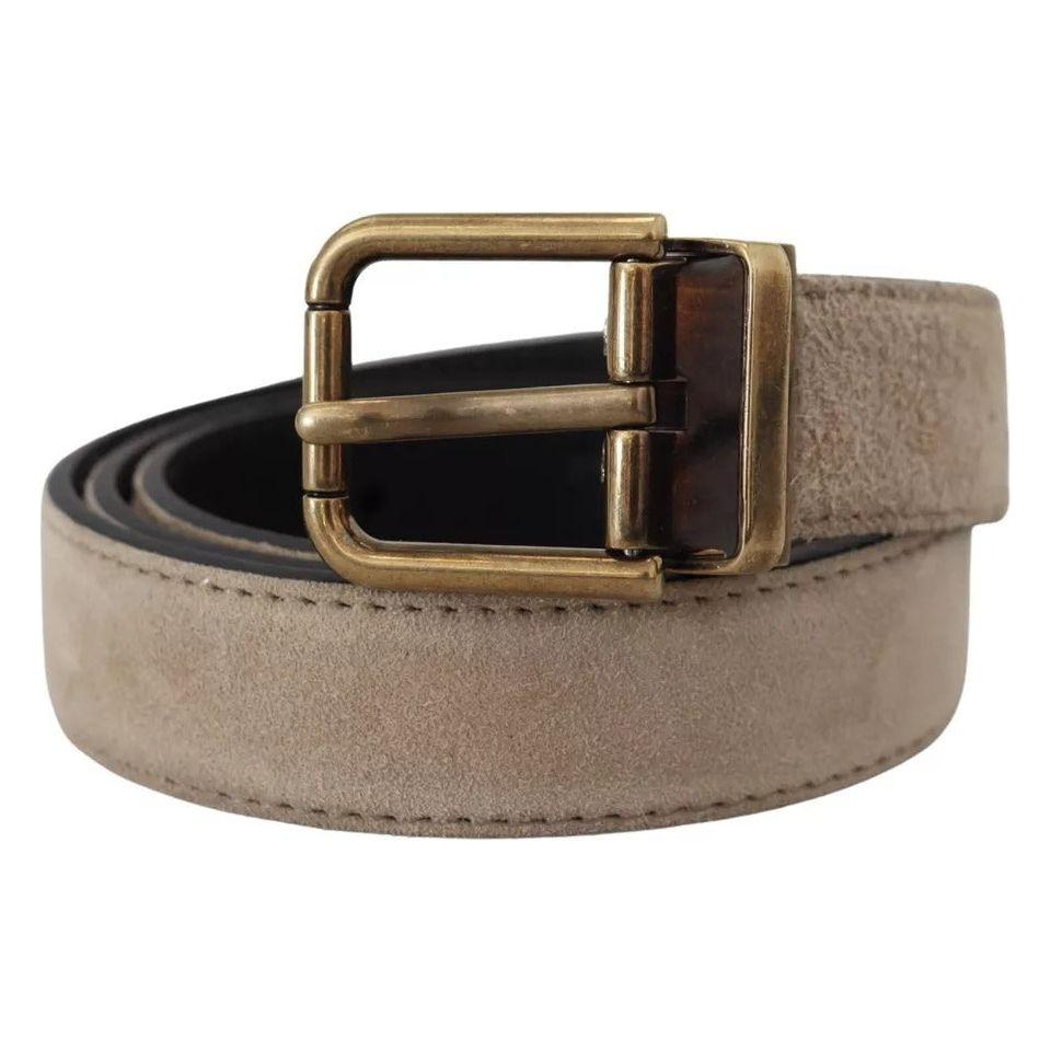 Dolce & Gabbana Beige Velvet Leather Gold Tone Metal Buckle Belt