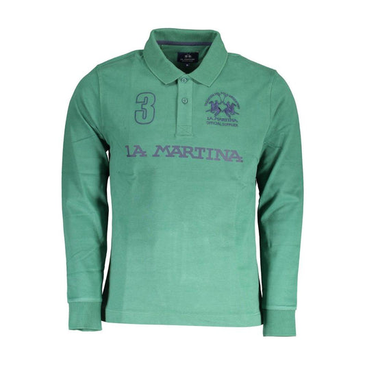 La Martina Green Cotton Men Polo Shirt La Martina