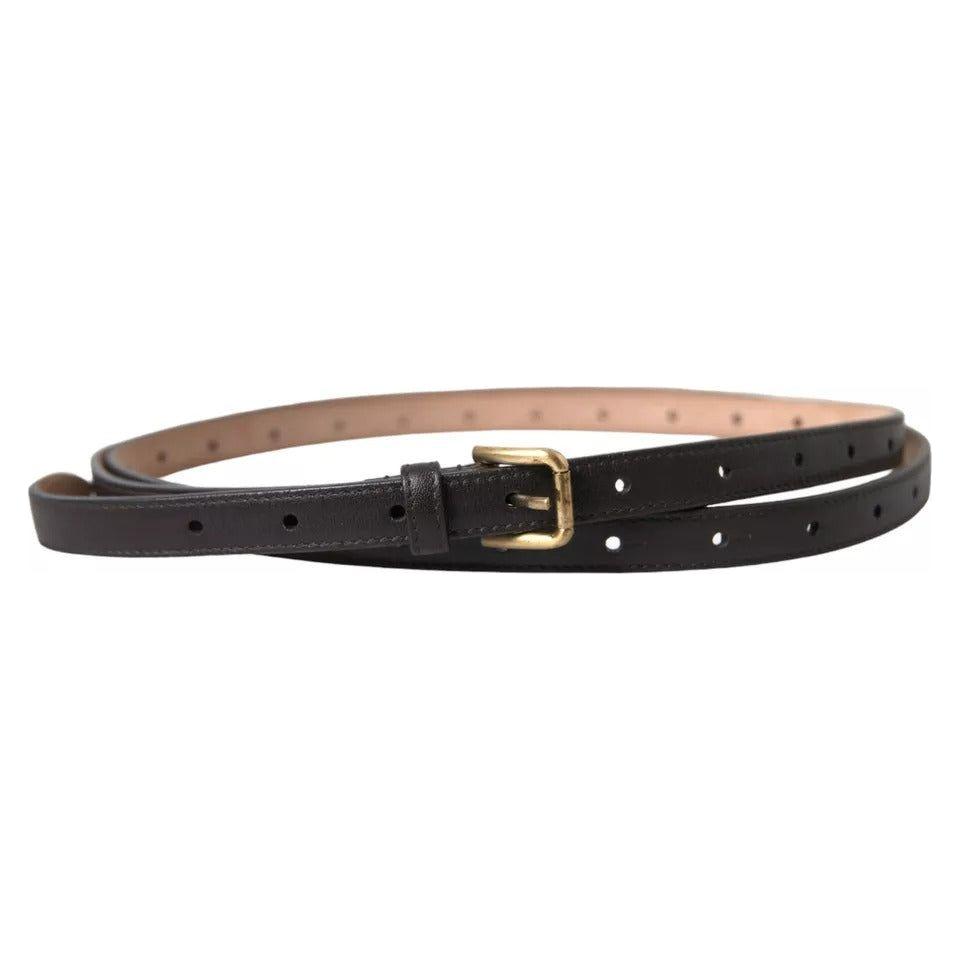 Dolce & Gabbana Dark Brown Leather Gold Metal Buckle Women Belt Dolce & Gabbana