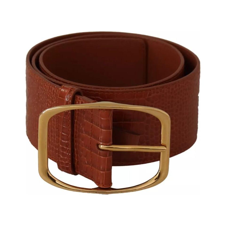 Dolce & Gabbana Brown Wide Waist Design Leather Gold Metal Buckle Belt Dolce & Gabbana