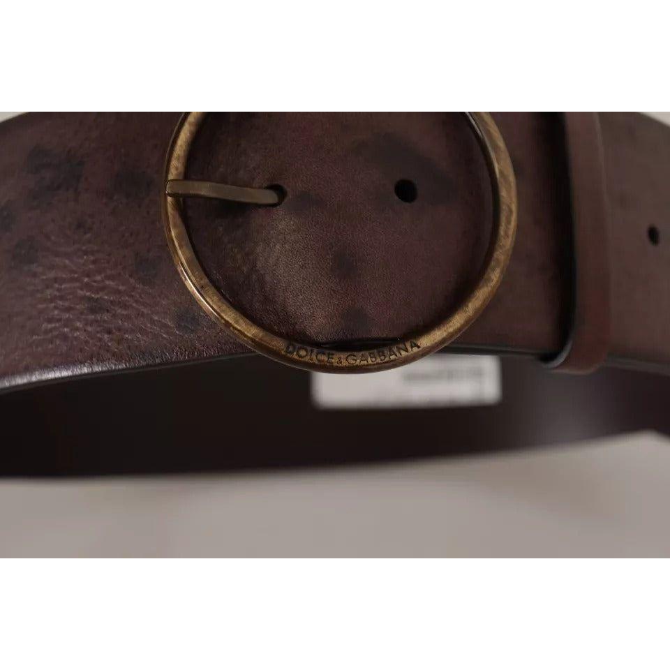 Dolce & Gabbana Dark Brown Wide Calf Leather Logo Round Buckle Belt Dolce & Gabbana