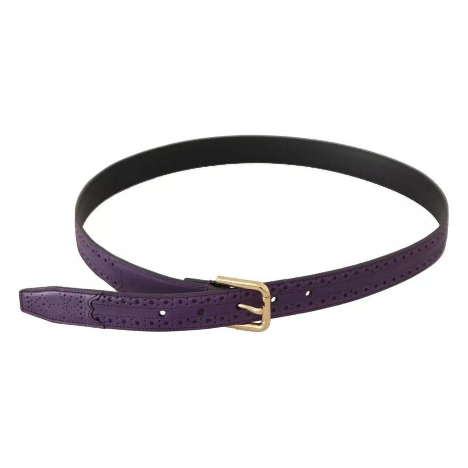 Dolce & Gabbana Purple Leather Gold Logo Engraved Metal Buckle Belt Dolce & Gabbana