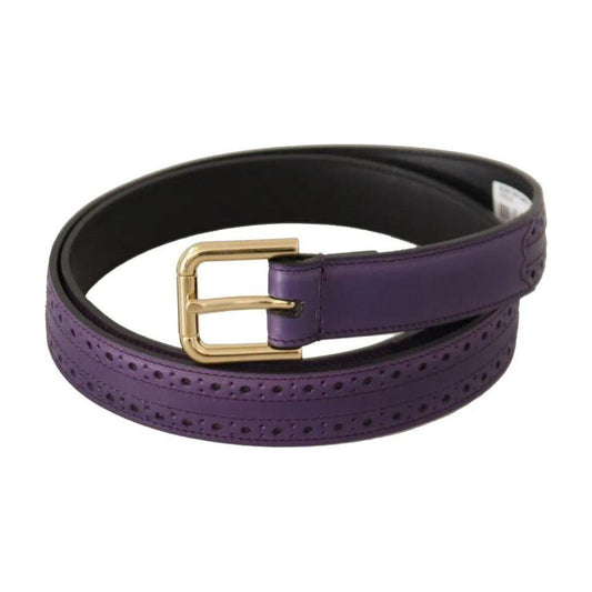 Dolce & Gabbana Purple Leather Gold Logo Engraved Metal Buckle Belt Dolce & Gabbana