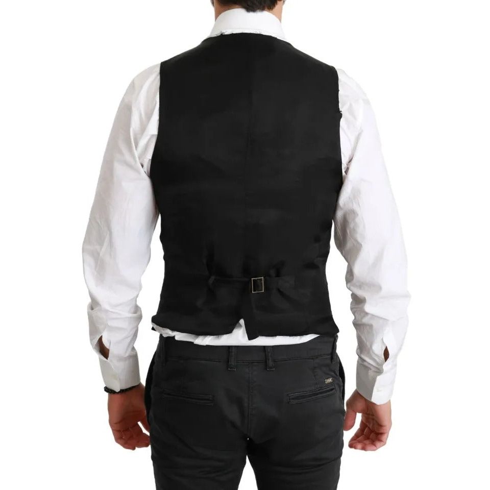 Dolce & Gabbana Black Solid STAFF Slim Fit Waistcoat Vest