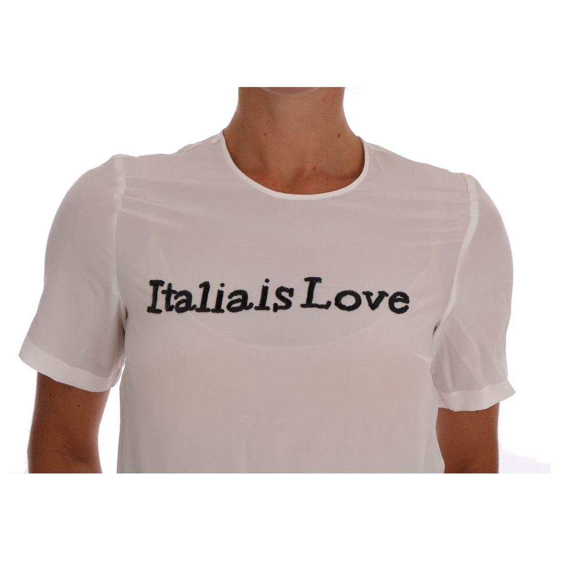 Dolce & Gabbana Silk Sequined 'Italia Is Love' White Blouse Dolce & Gabbana