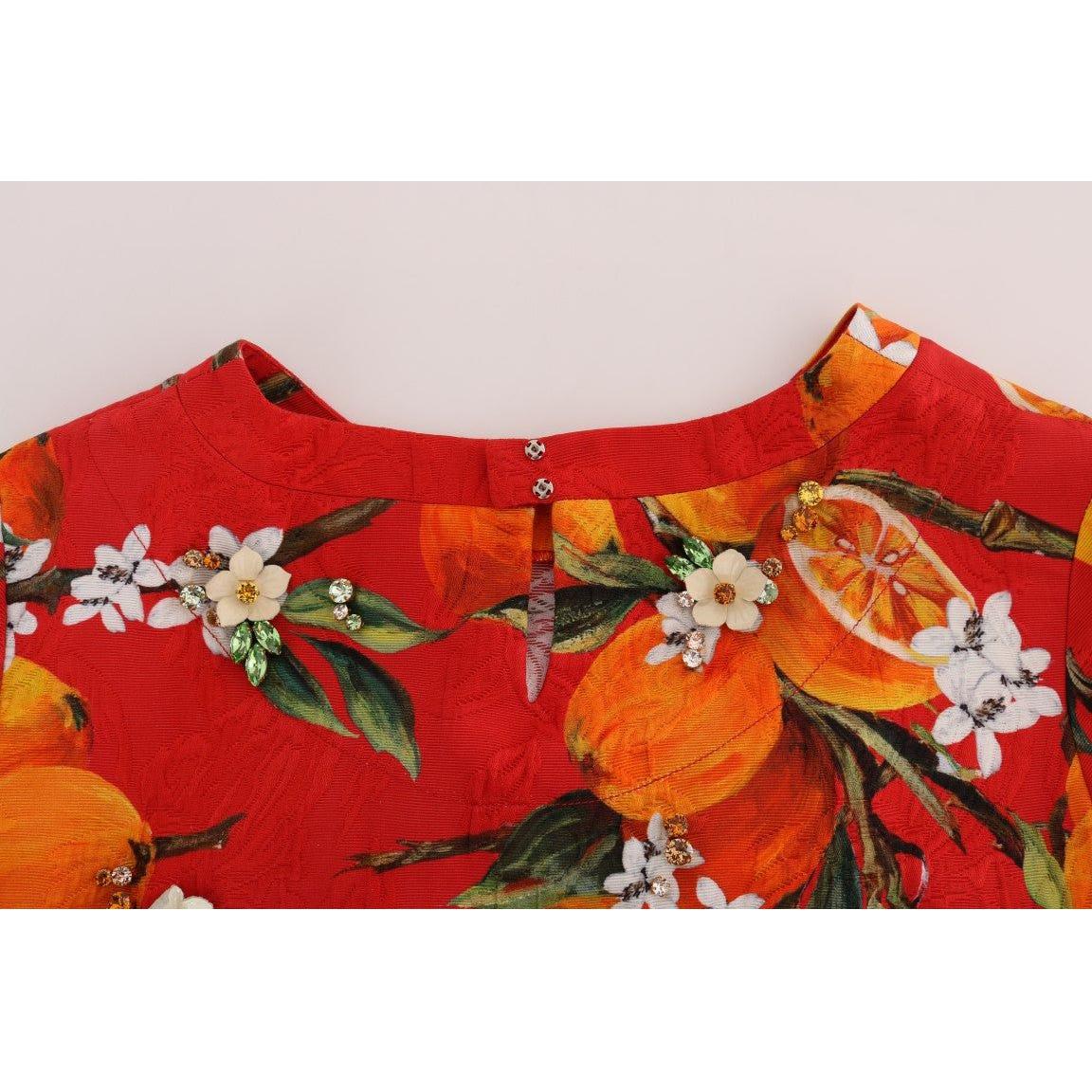 Dolce & Gabbana Orange Print Crystal-Embellished Blouse