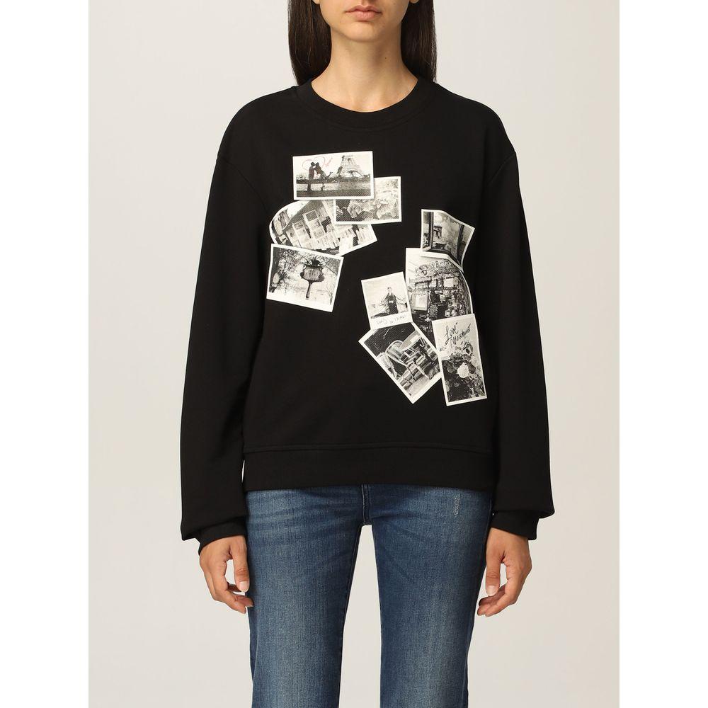 Love Moschino Chic Black Sweatshirt with Designer Emblem Love Moschino