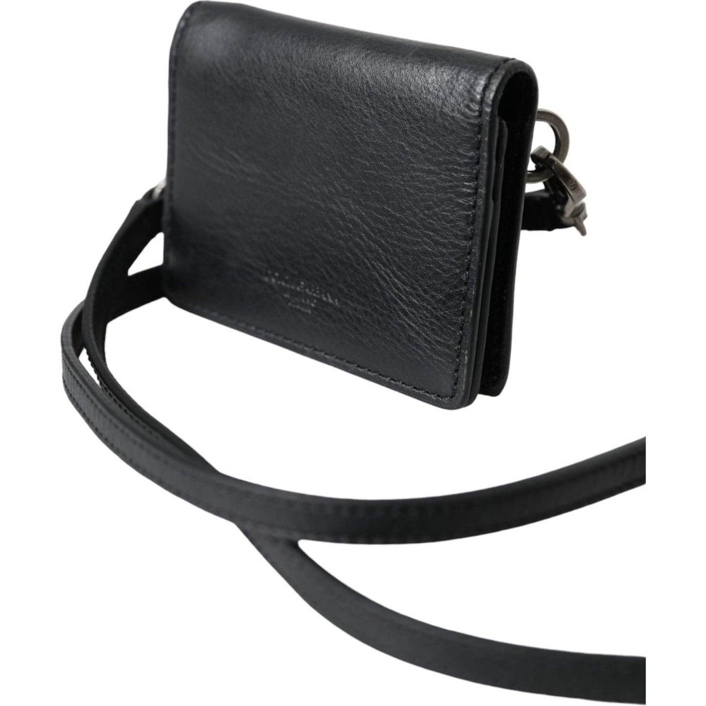 Dolce & Gabbana Black Leather Bifold Sling Women Card Holder Purse Wallet Dolce & Gabbana