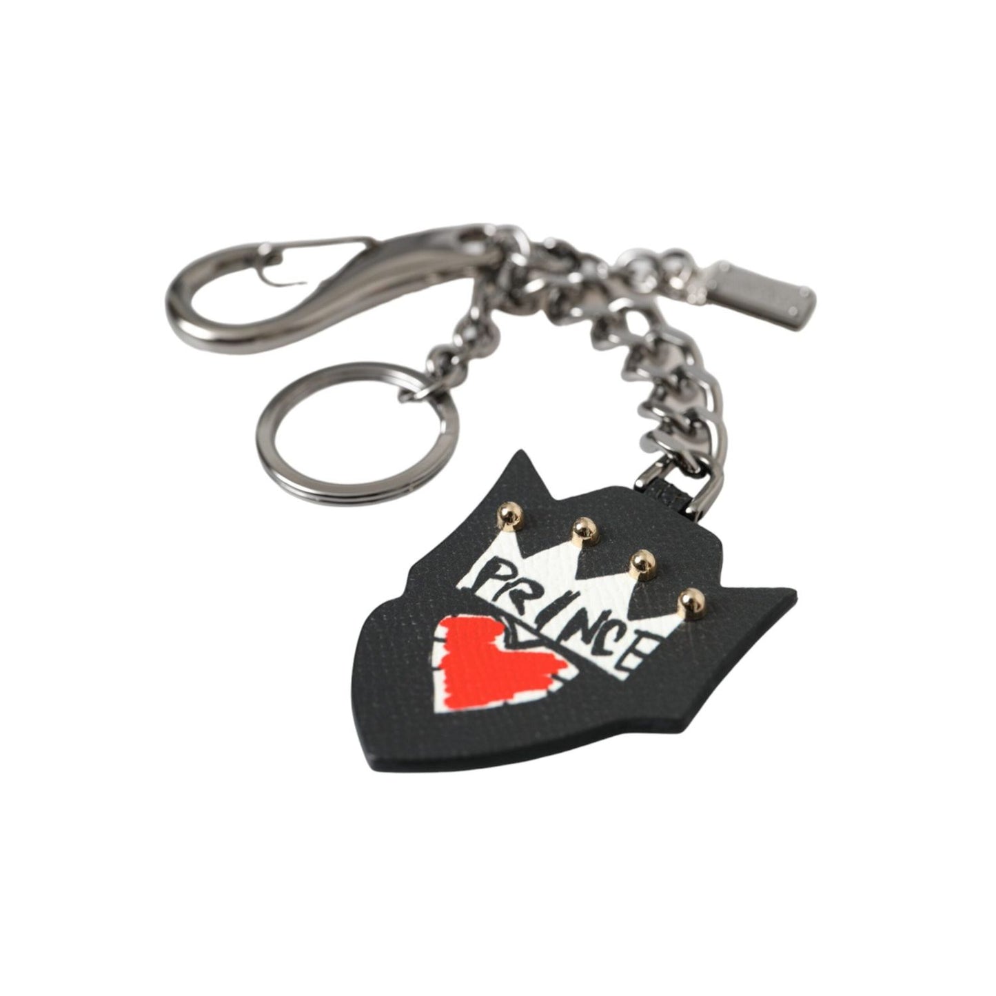 Dolce & Gabbana Black Prince Studs Logo Silver Brass Keychain Keyring