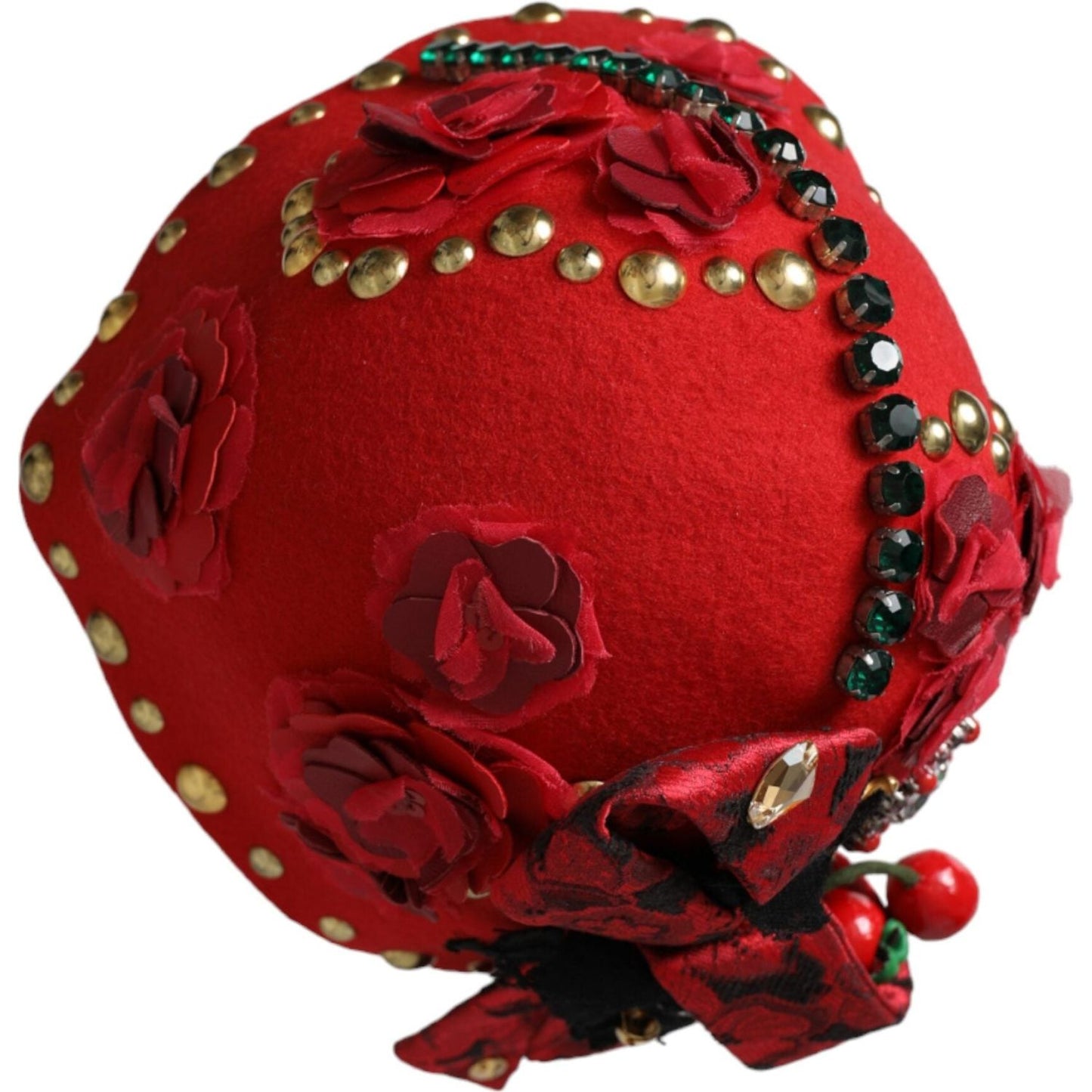 Dolce & Gabbana Red Crystal Gold Roses Brooch Embellished Hat Dolce & Gabbana