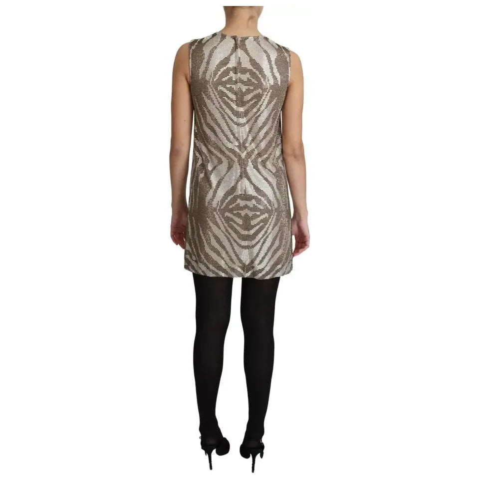 Dolce & Gabbana Brown Crystal Shift Mini Zebra Silver Dress Dolce & Gabbana