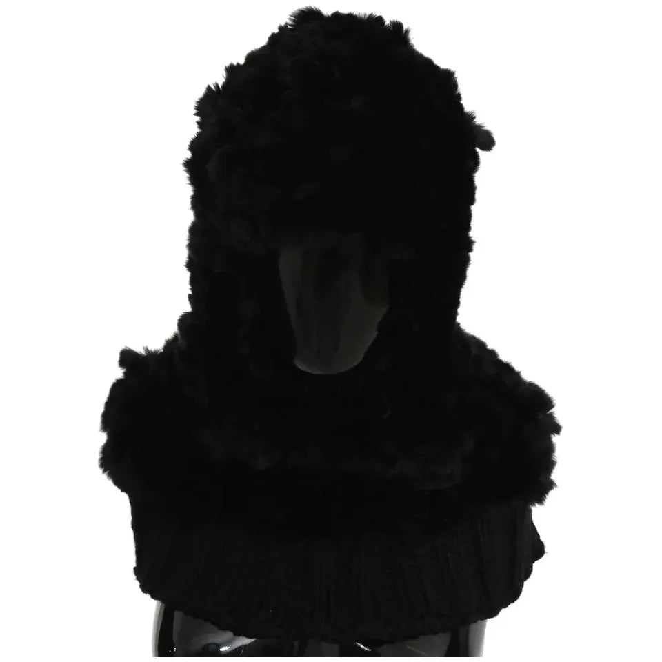 Dolce & Gabbana Black Silver Fox Fur Cashmere Hooded Scarf Dolce & Gabbana