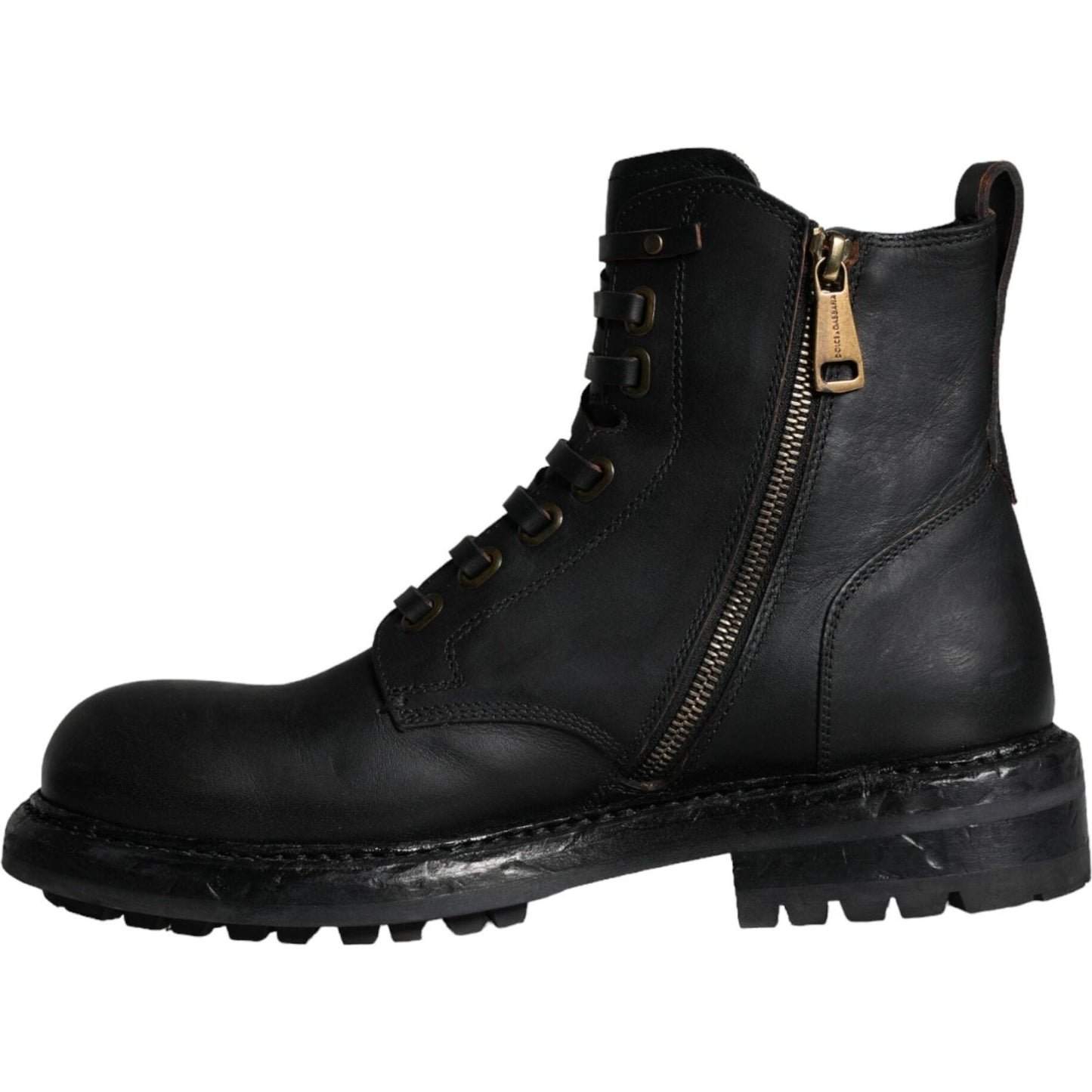 Dolce & Gabbana Black Lace Up Mid Calf Boots Men Shoes Dolce & Gabbana