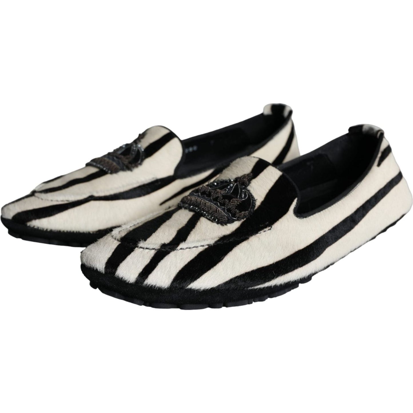 Dolce & Gabbana Black White Calf Fur Slip On Loafers Men Shoes Dolce & Gabbana