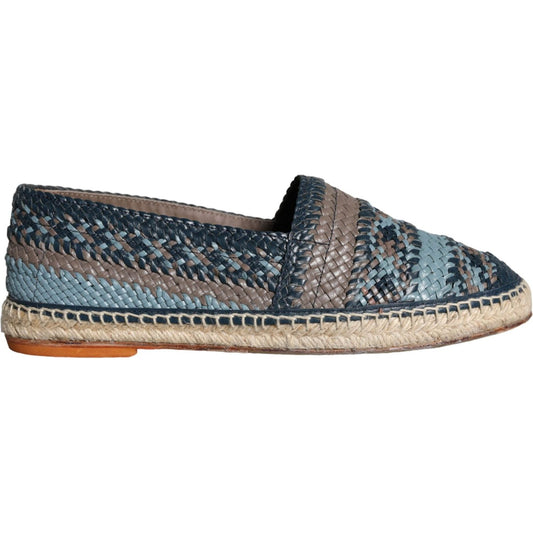 Dolce & Gabbana Blue Gray Woven Leather Buffalo Espadrille Shoes Dolce & Gabbana