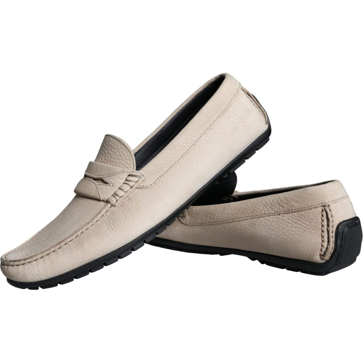 Dolce & Gabbana Beige Leather Slip Mocassin Loafers Men Shoes Dolce & Gabbana